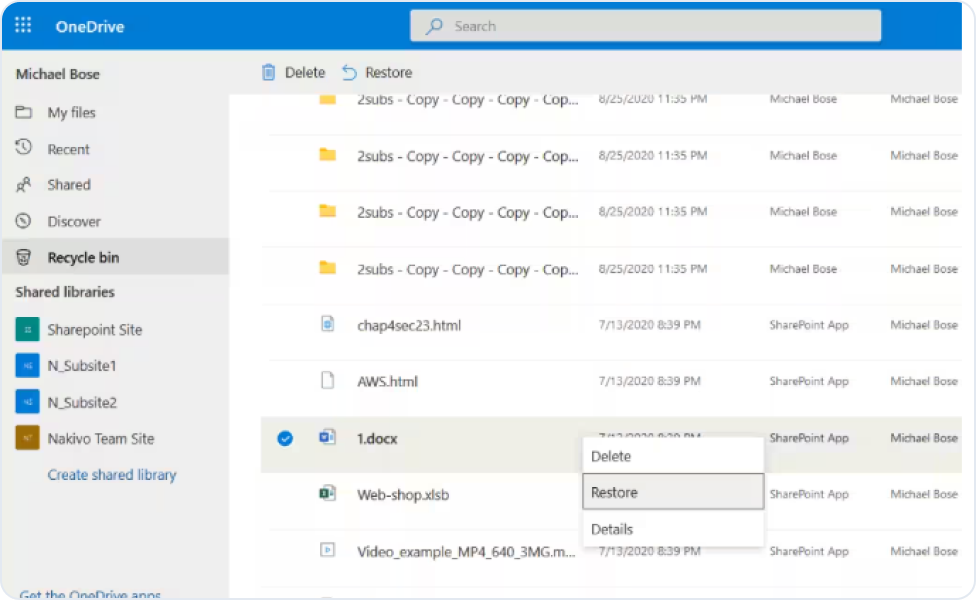 從 OneDrive 資源回收筒還原檔案