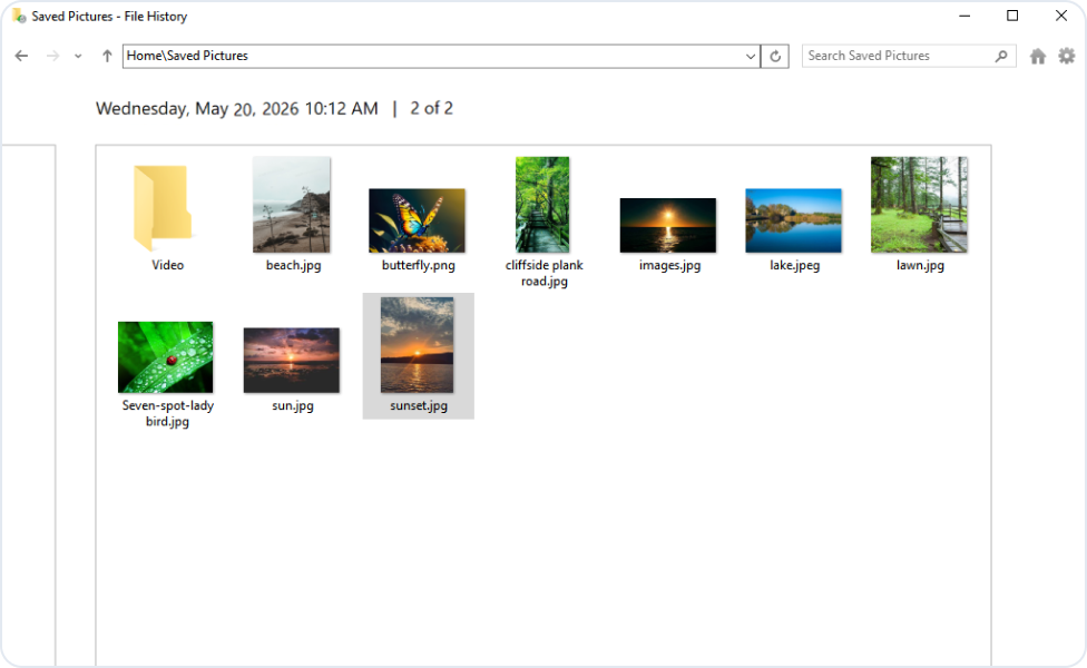 使用 Windows 檔案歷程記錄還原個人檔案
