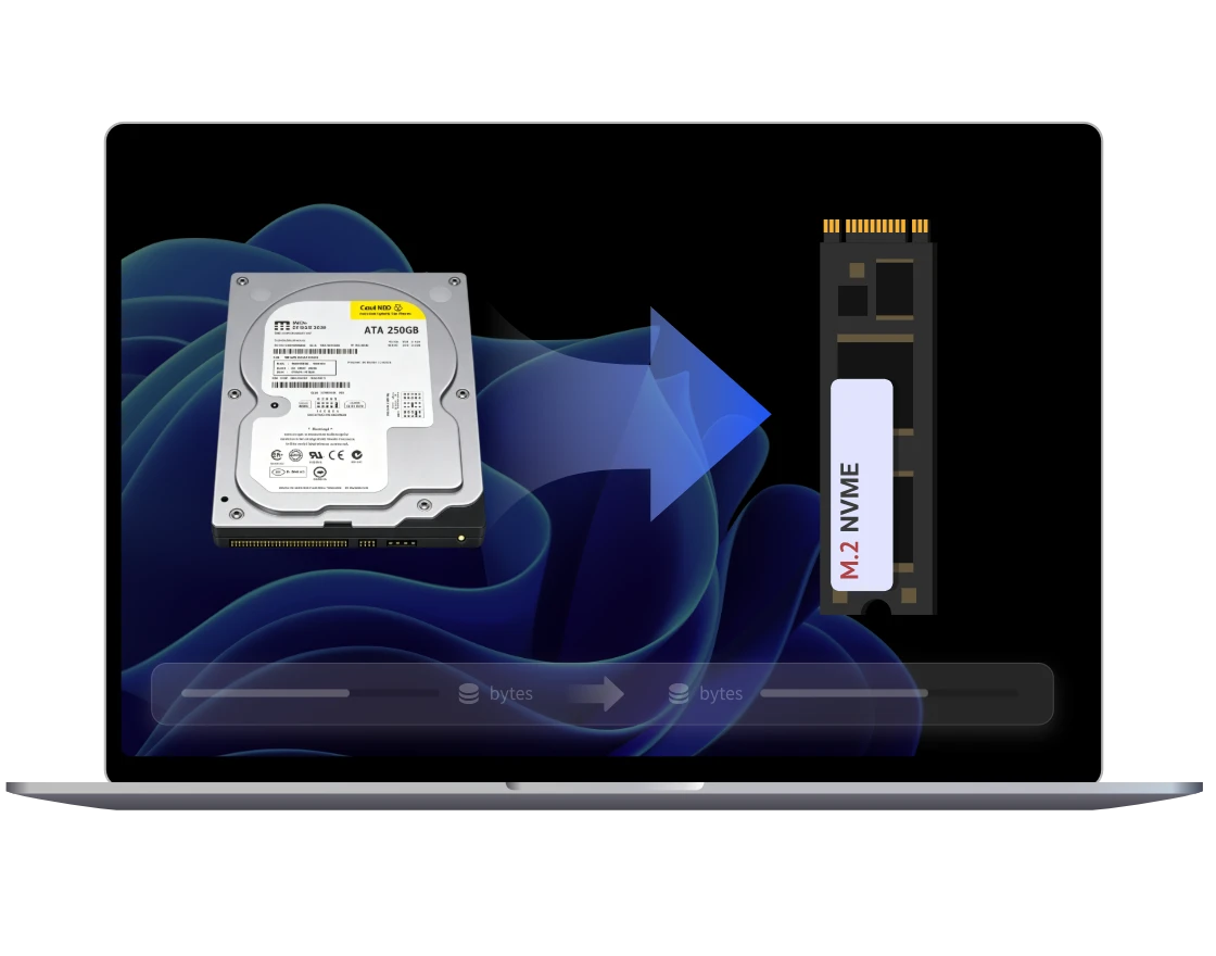 磁碟克隆到 M.2 NVMe SSD 示意圖
